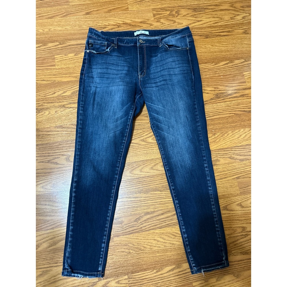 KanCan Dark Wash Skinny Jeans Raw Hem KC7095D-P XL Blue Denim High Rise